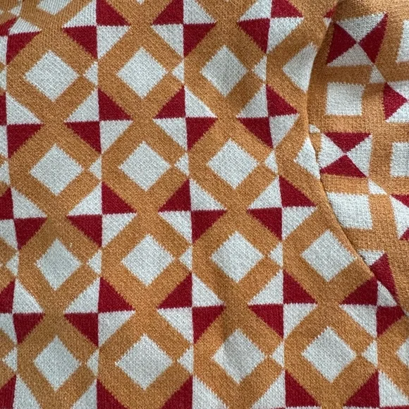 Cider Retro Knit Polo Shirt - Orange and Red Geometric Pattern - Picture 4 of 4